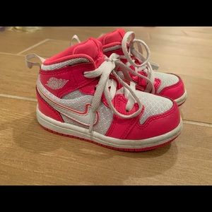 Toddler pink and white Nike Air Jordan sneakers size 6C